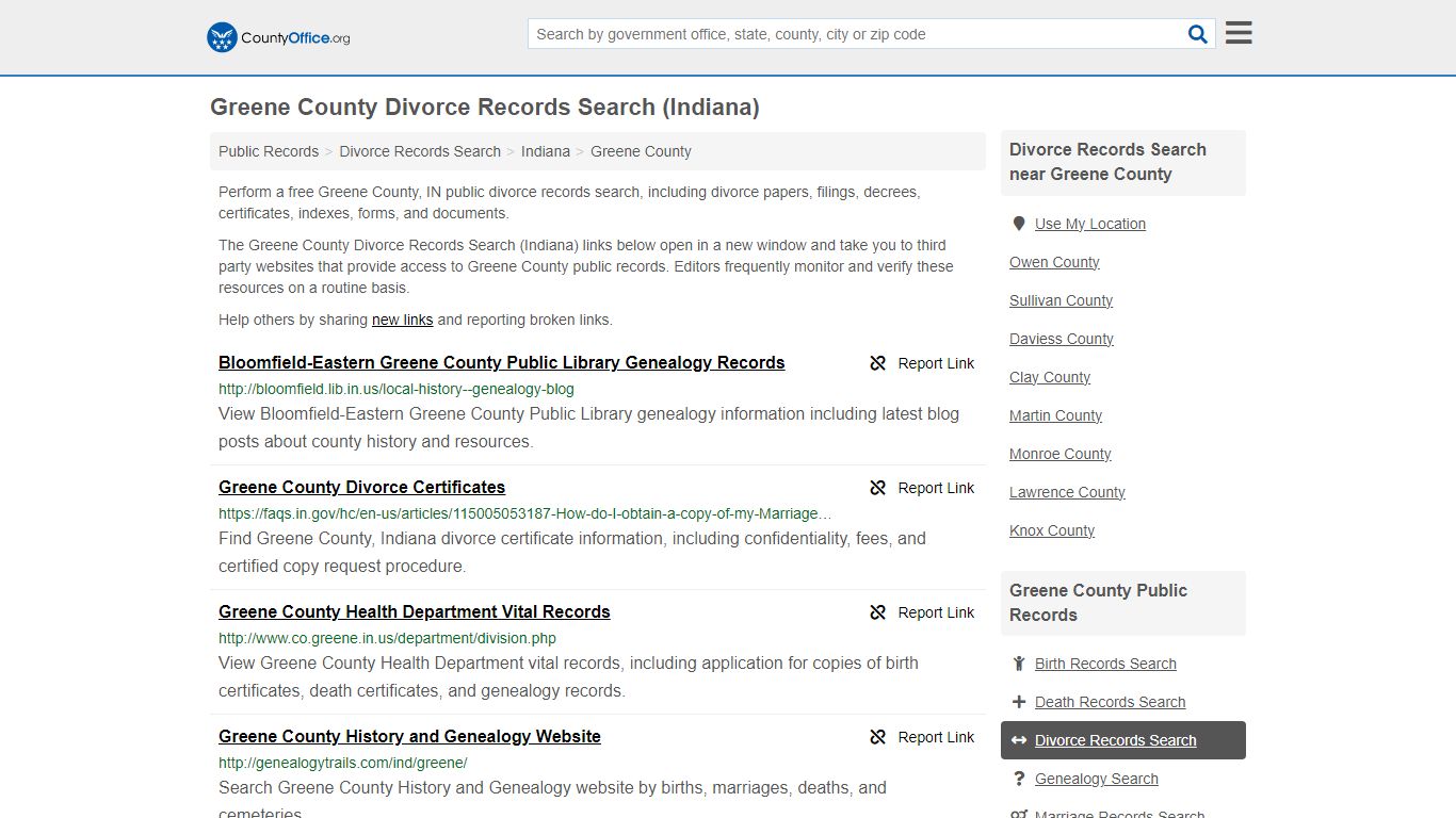 Greene County Divorce Records Search (Indiana) - County Office